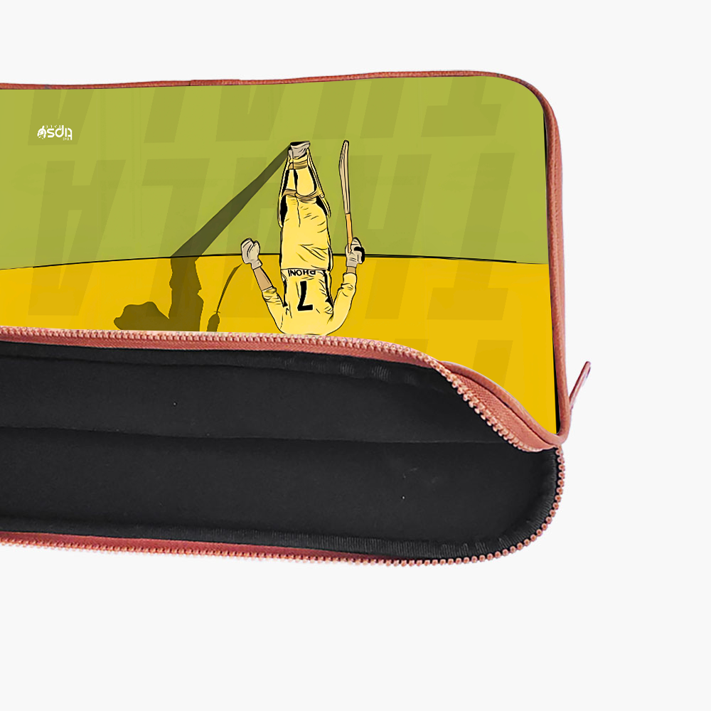 "DHONI YELLOW WARRIOR - CRICKET FANBASE" -Laptop Sleeves:Bold Modern Design for Every Size