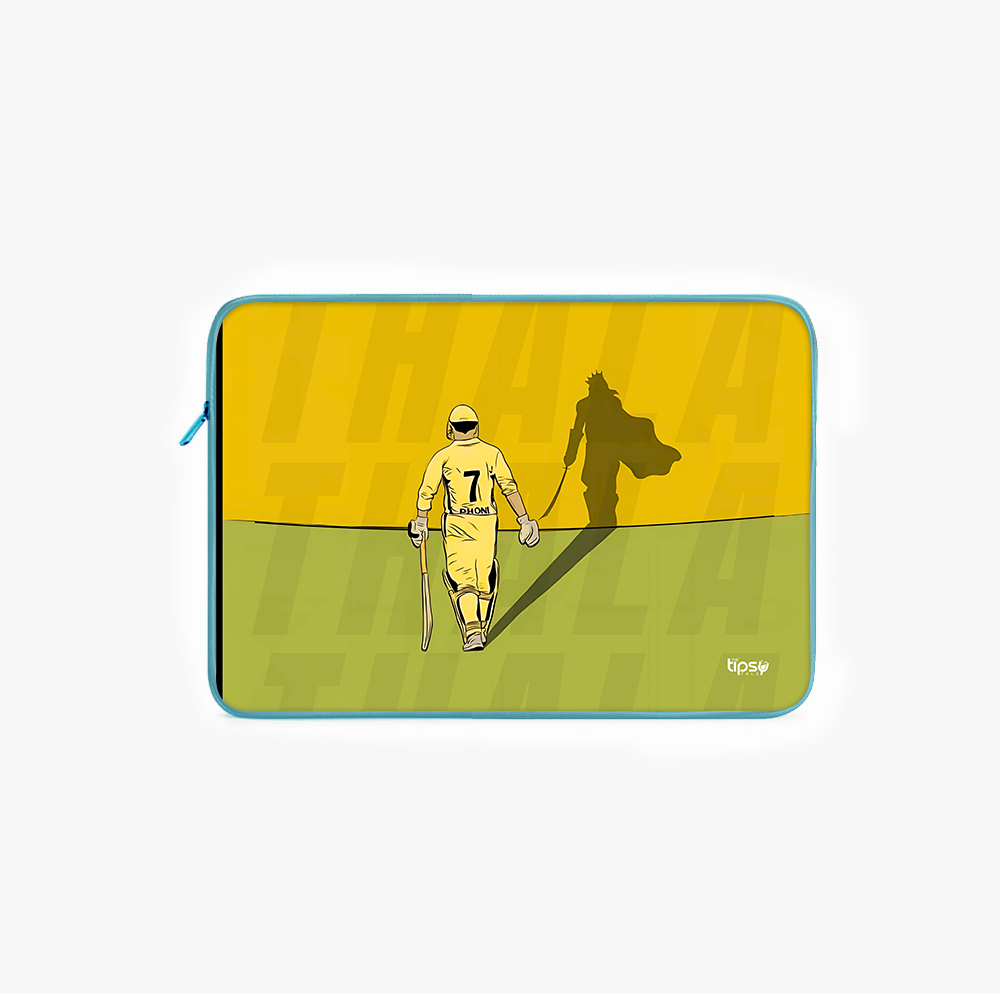 "DHONI YELLOW WARRIOR - CRICKET FANBASE" -Laptop Sleeves:Bold Modern Design for Every Size
