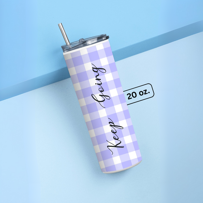 "KEEP GOING, VIOLET ABSTRACT" Tumbler with Metal Straw