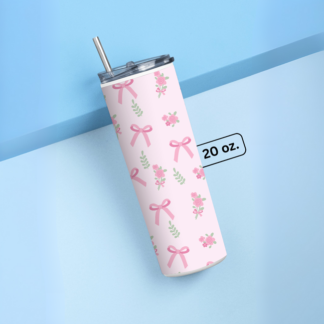 "CONQUETTE PINK BOWS PATTERN" Tumbler with Metal Straw
