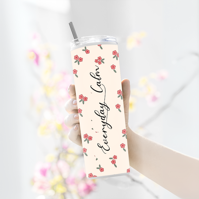 "SEAMLESS FLORAL PATTERN" Tumbler with Metal Straw