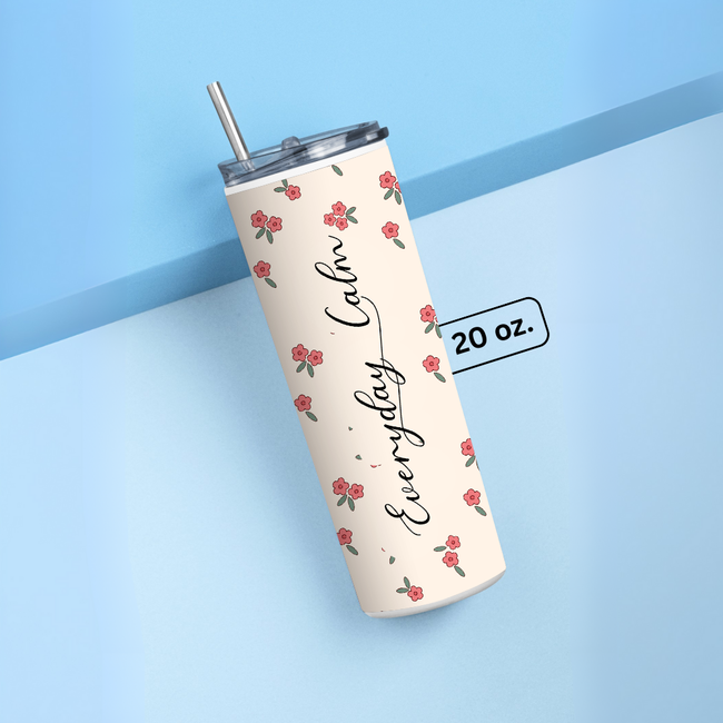 "SEAMLESS FLORAL PATTERN" Tumbler with Metal Straw