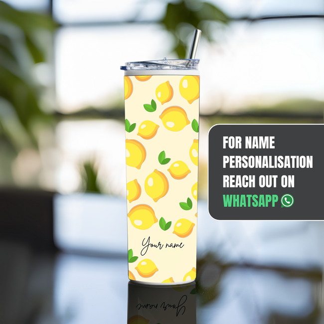 "LEMON ABSTRACT " Tumbler with Metal Straw