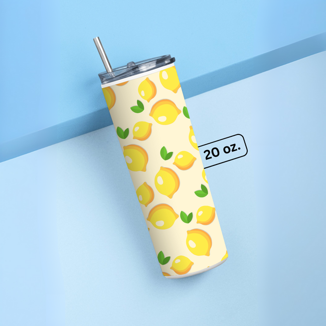 "LEMON ABSTRACT " Tumbler with Metal Straw