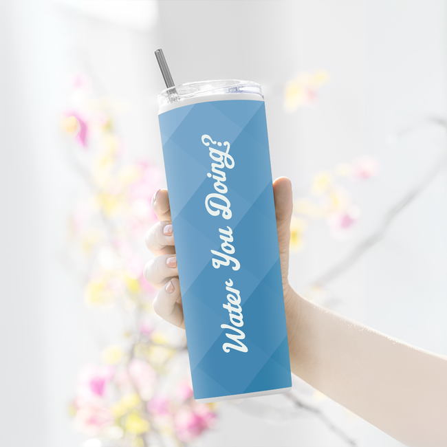 "BLUE DIAMOND PATTERN" Tumbler with Metal Straw