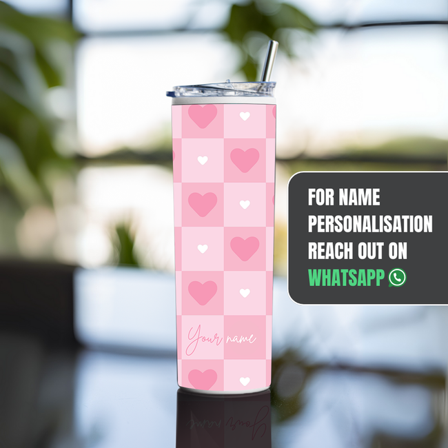 "PINK HEART ABSTRACT" Tumbler with Metal Straw