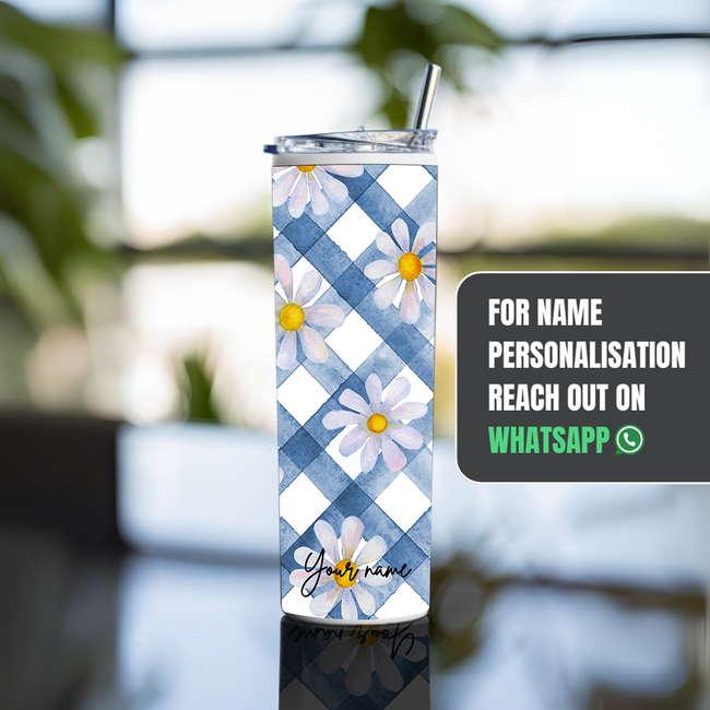 "WATERCOLOR DAISY FLORAL " Tumbler with Metal Straw