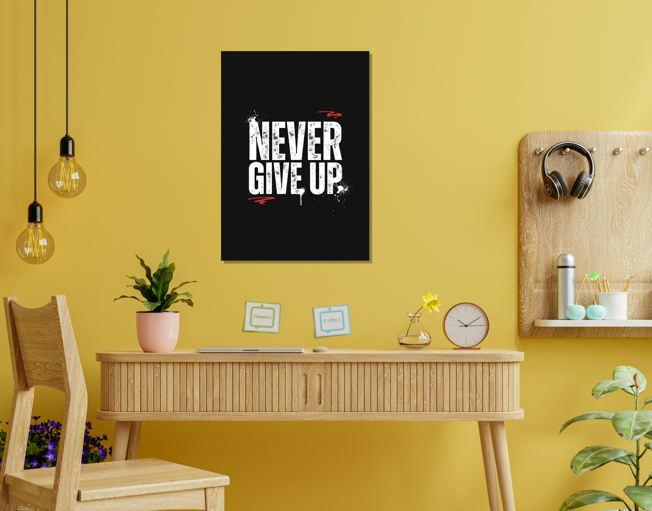 "NEVER GIVE UP"- Shiny & Sturdy Metallic Poster Art That Pops & Sticks (Literally!)