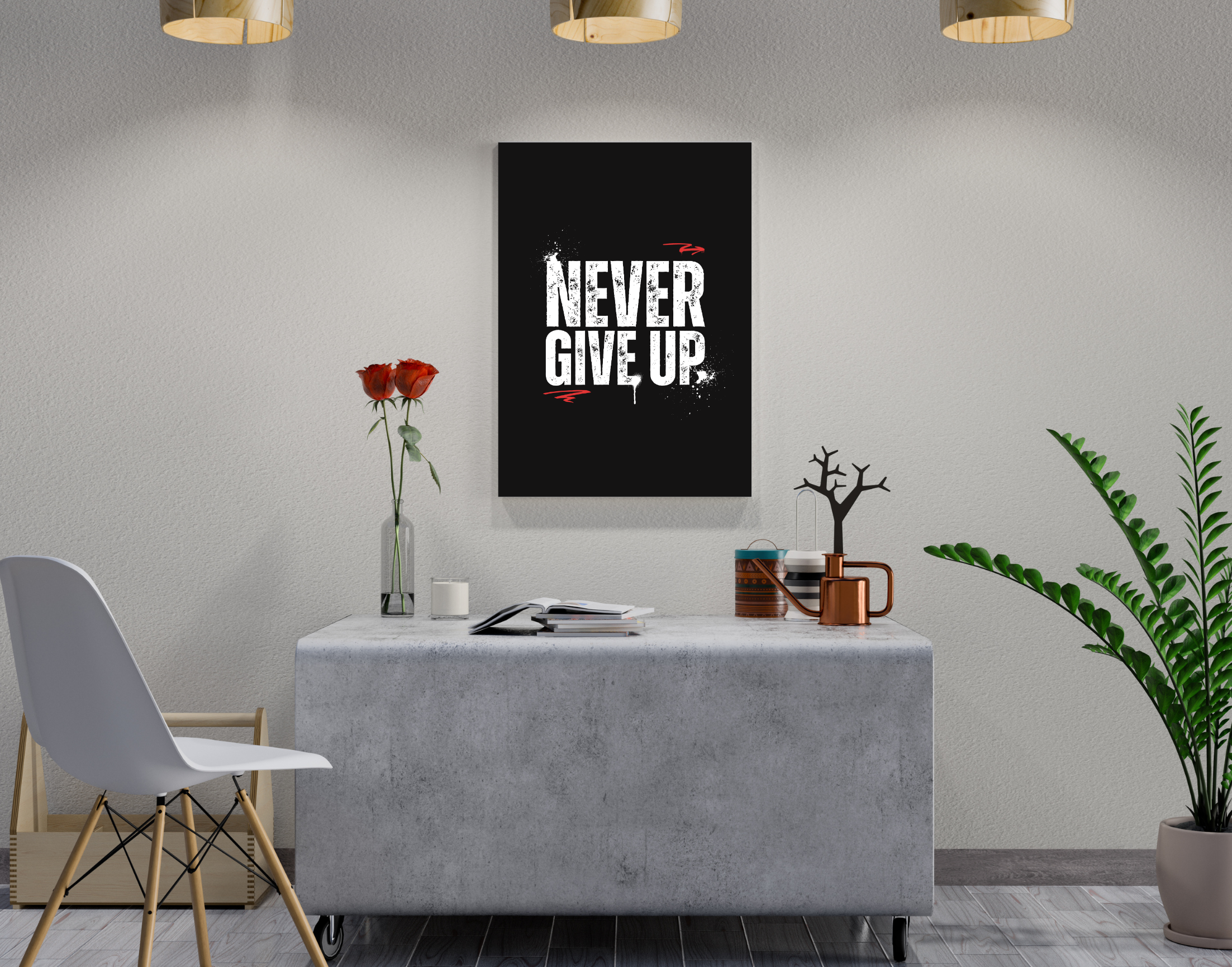 "NEVER GIVE UP"- Shiny & Sturdy Metallic Poster Art That Pops & Sticks (Literally!)