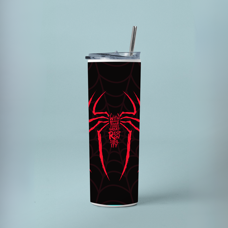 "WITH GREAT POWER, GREAT RESPONSIBILITY" Tumbler with Metal Straw