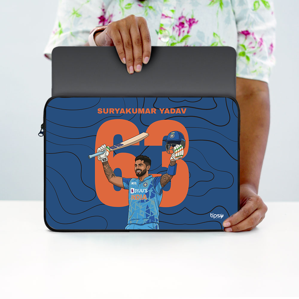 "SURYAKUMAR YADAV - CRICKET FANDOM" -Laptop Sleeves:Bold Modern Design for Every Size