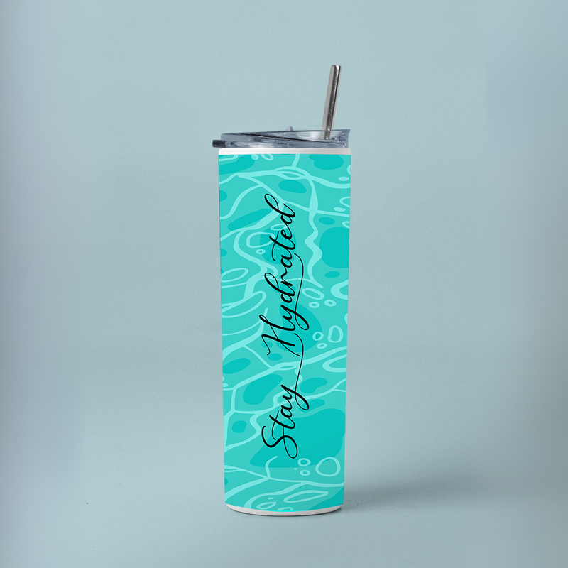 "STAY HYDRATE" Tumbler with Metal Straw