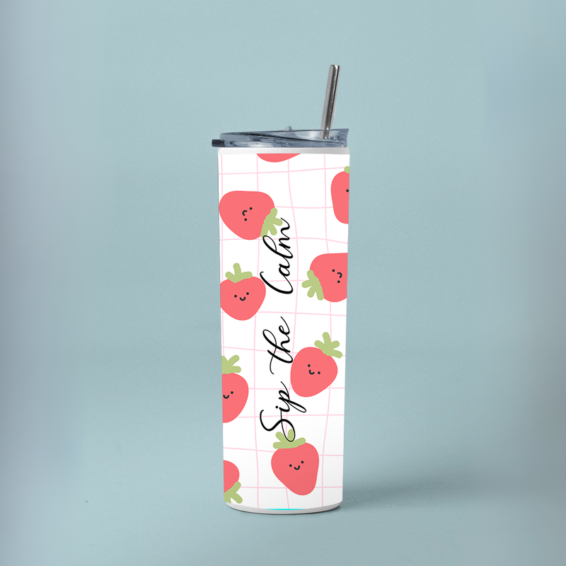 "CUTE STRAWBERRIES " Tumbler with Metal Straw