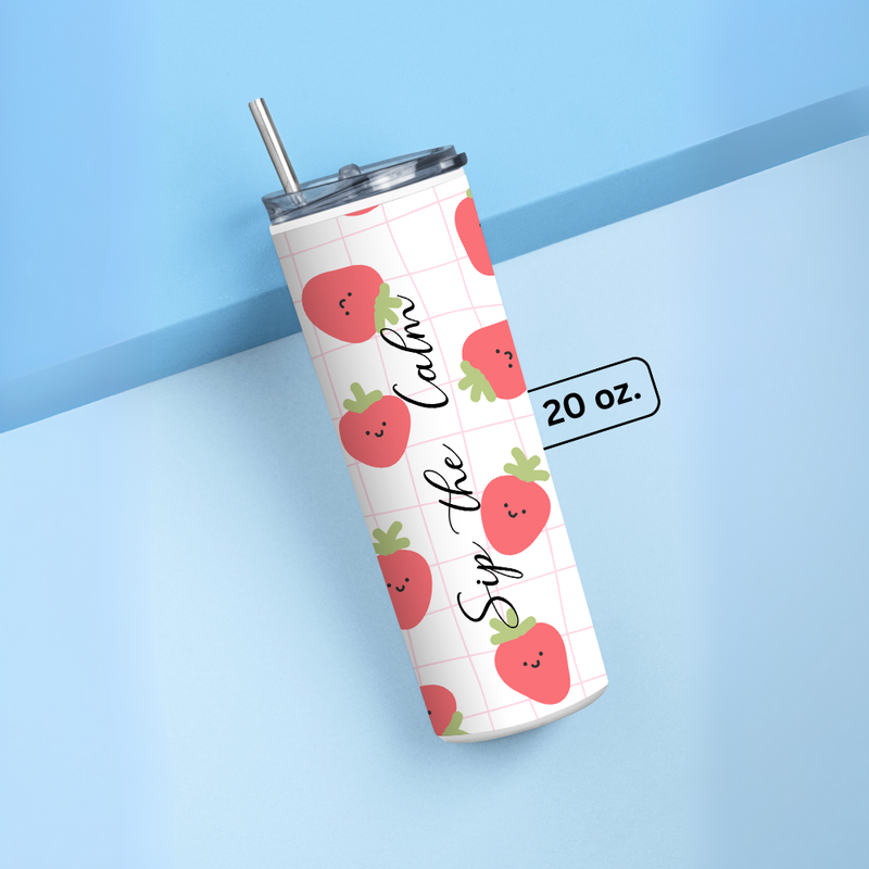 "CUTE STRAWBERRIES " Tumbler with Metal Straw