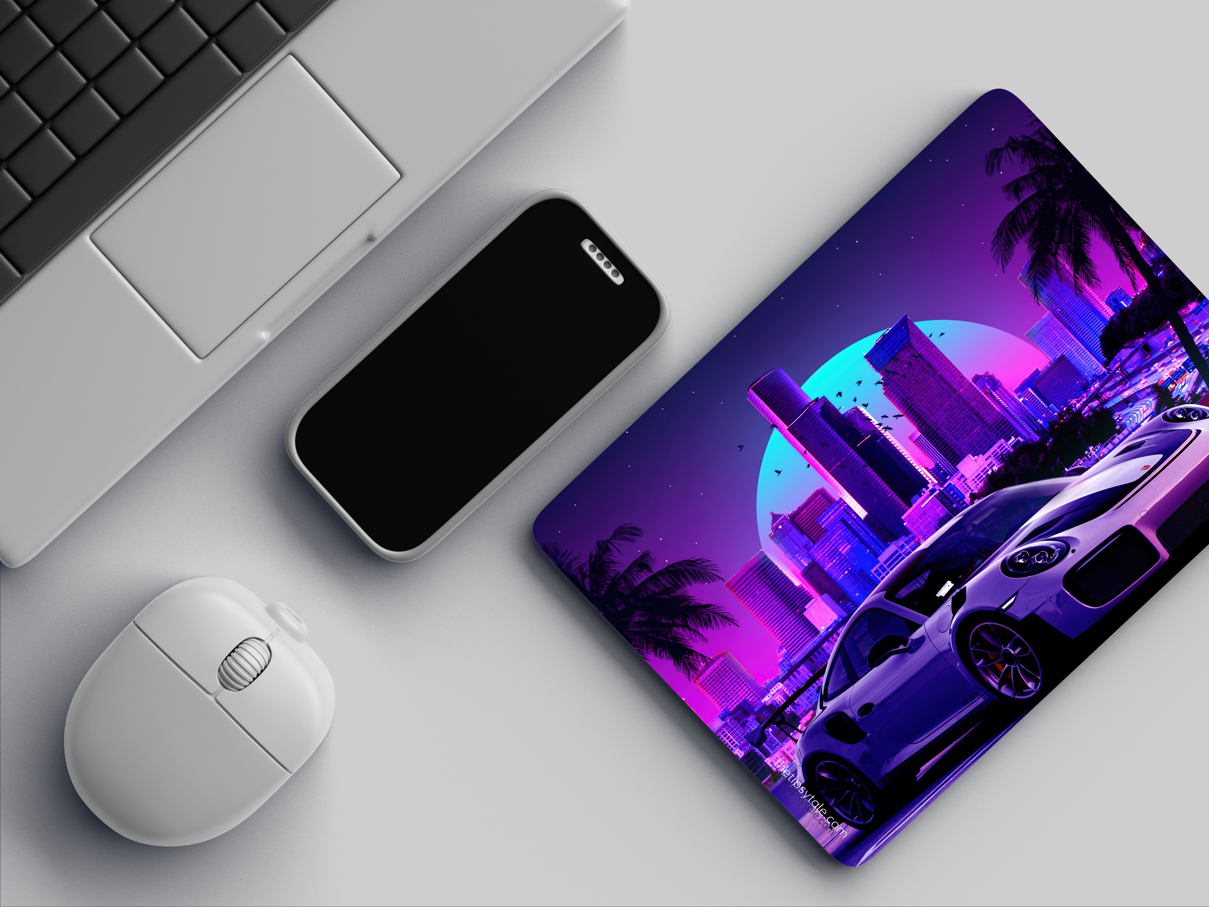 "PORSCHE - NEON LIGHTS" Mousepad Enhance Your Workspace with Style