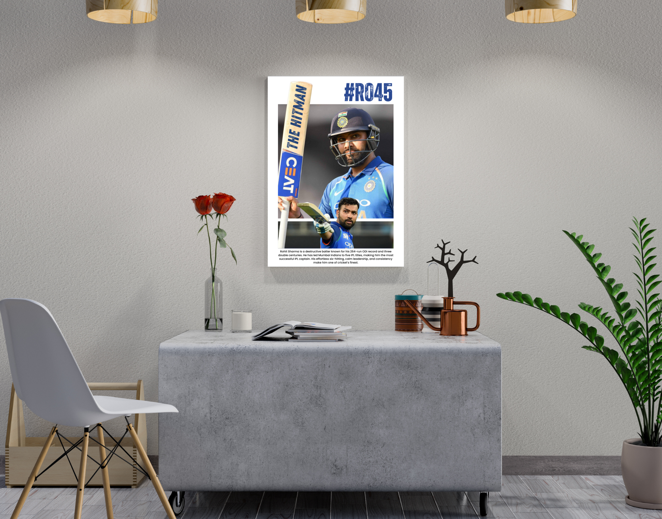 "THE HITMAN:Rohit Sharma #45"- Shiny & Sturdy Metallic Poster Art That Pops & Sticks