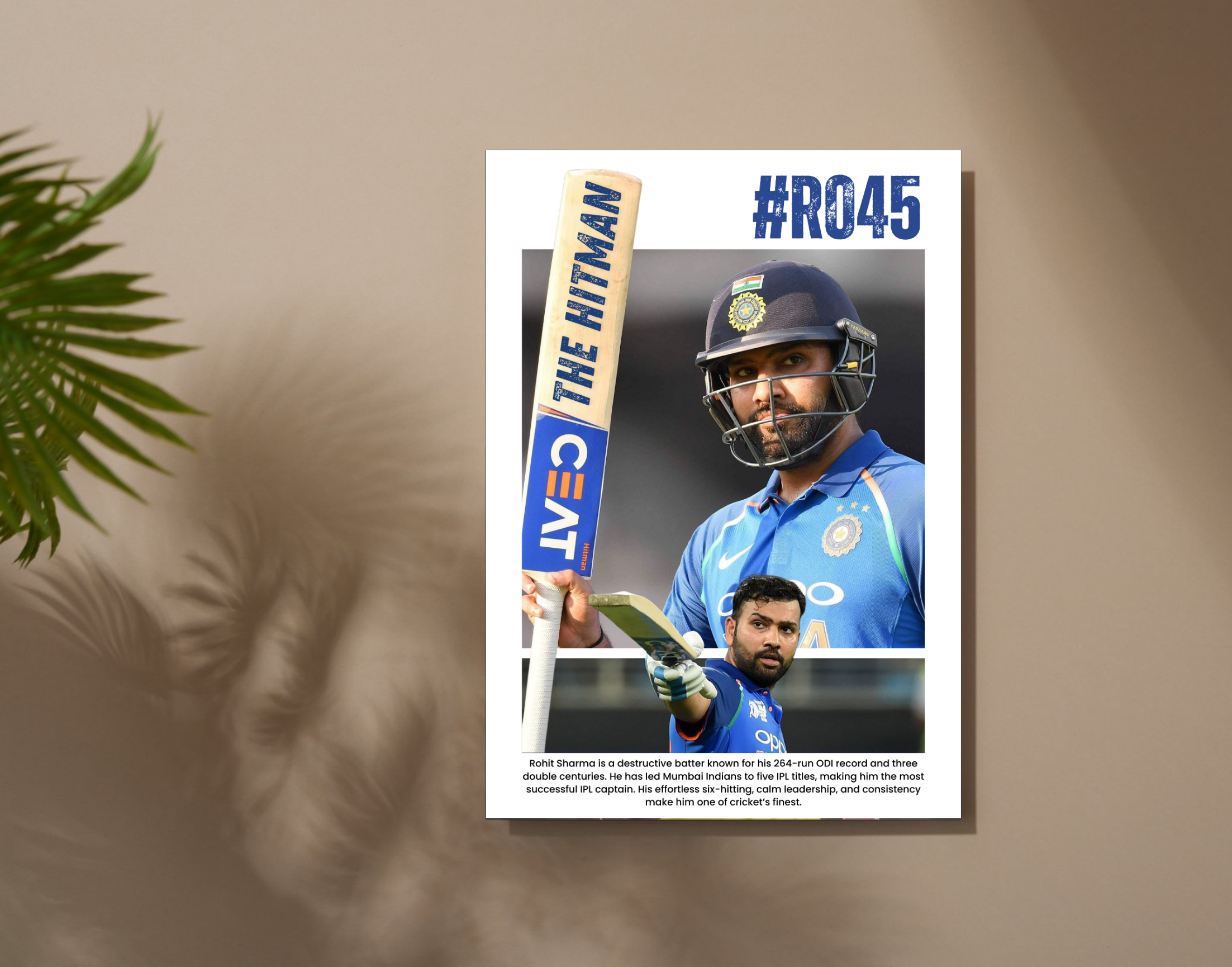 "THE HITMAN:Rohit Sharma #45"- Shiny & Sturdy Metallic Poster Art That Pops & Sticks
