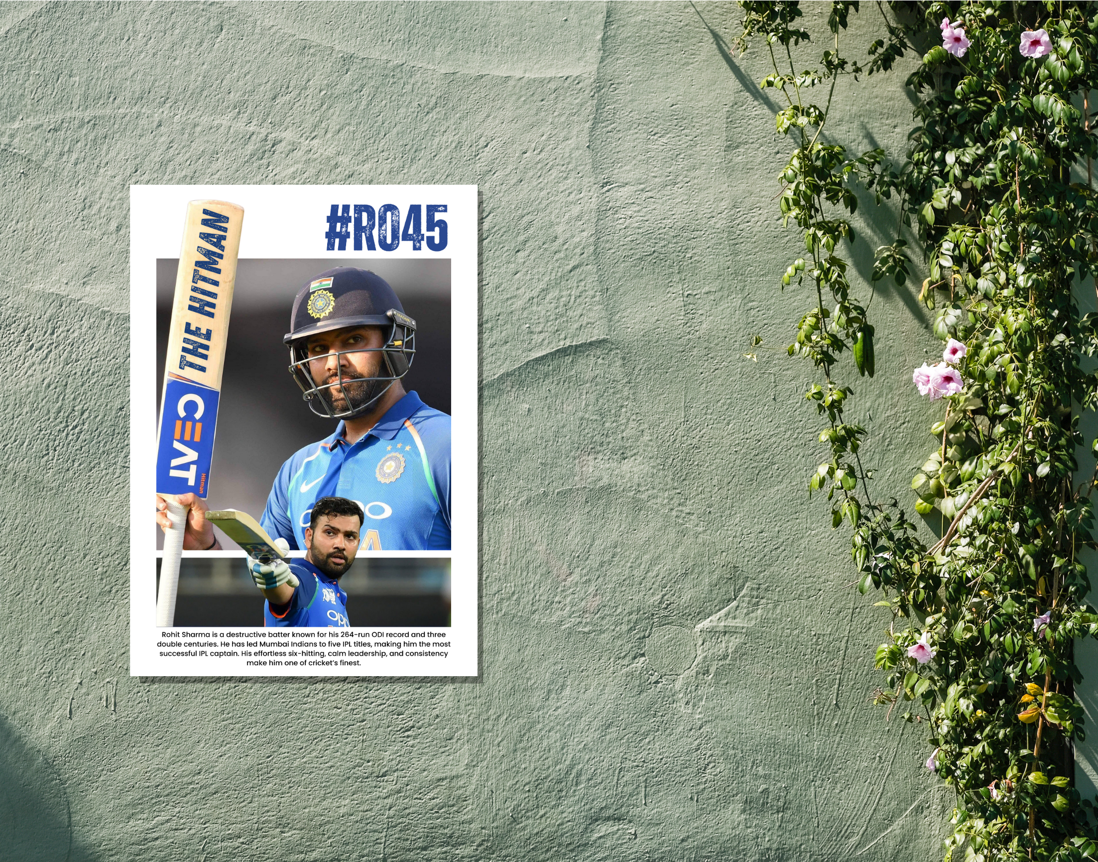 "THE HITMAN:Rohit Sharma #45"- Shiny & Sturdy Metallic Poster Art That Pops & Sticks
