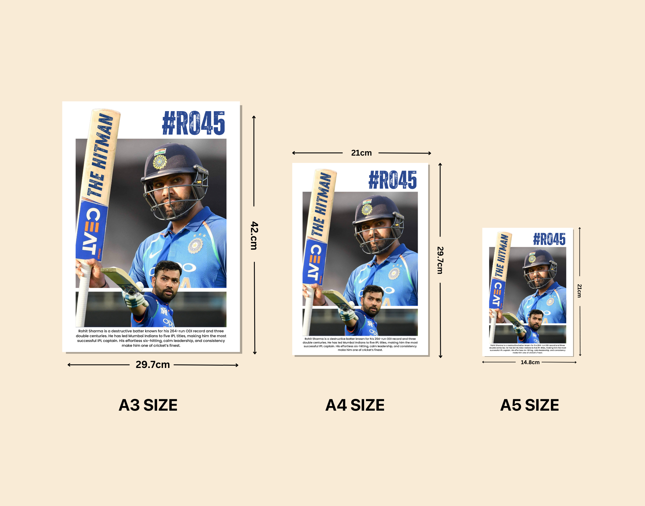 "THE HITMAN:Rohit Sharma #45"- Shiny & Sturdy Metallic Poster Art That Pops & Sticks