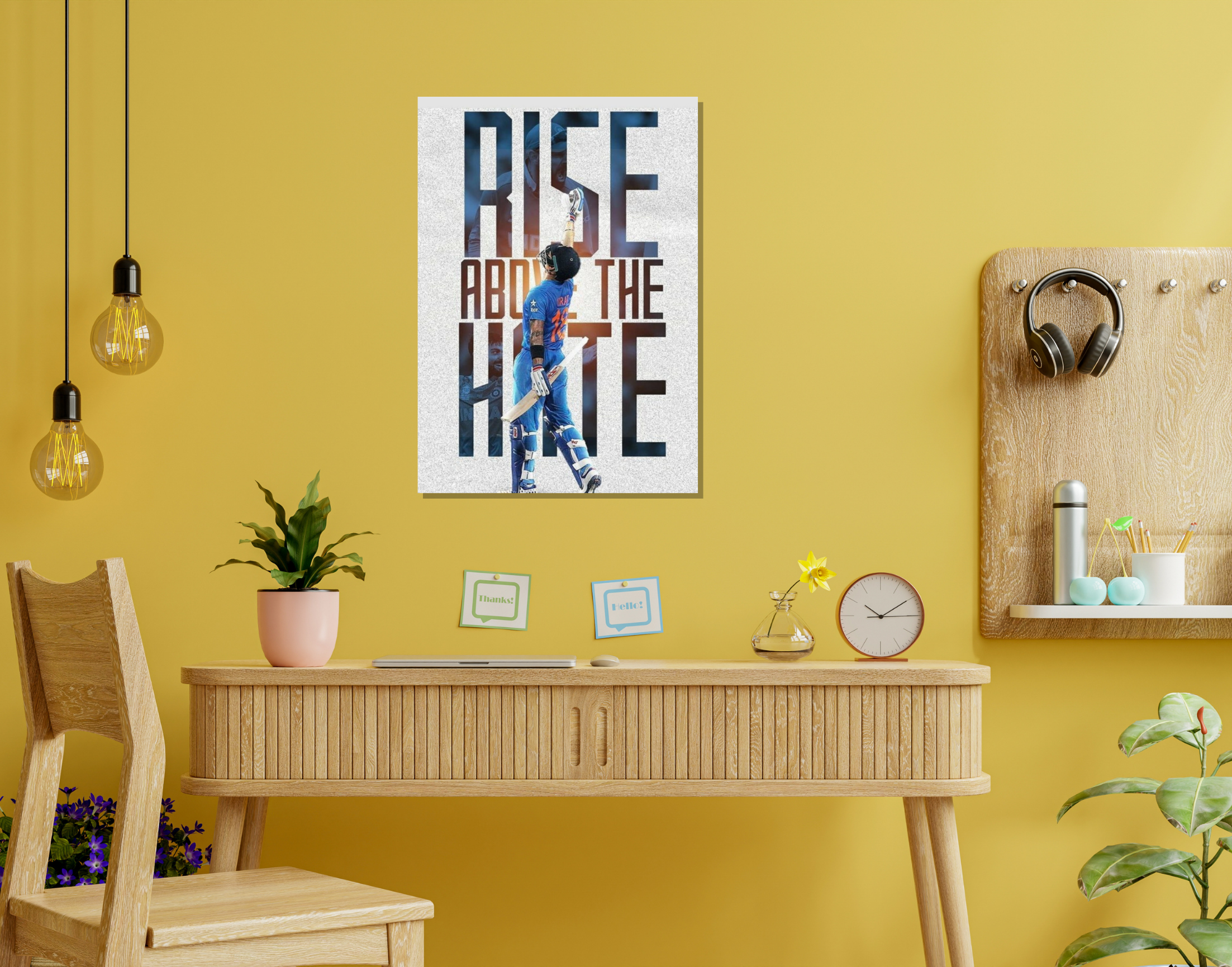 "RISE ABOVE THE HATE: Virat Kholi"- Shiny & Sturdy Metallic Poster Art That Pops & Sticks