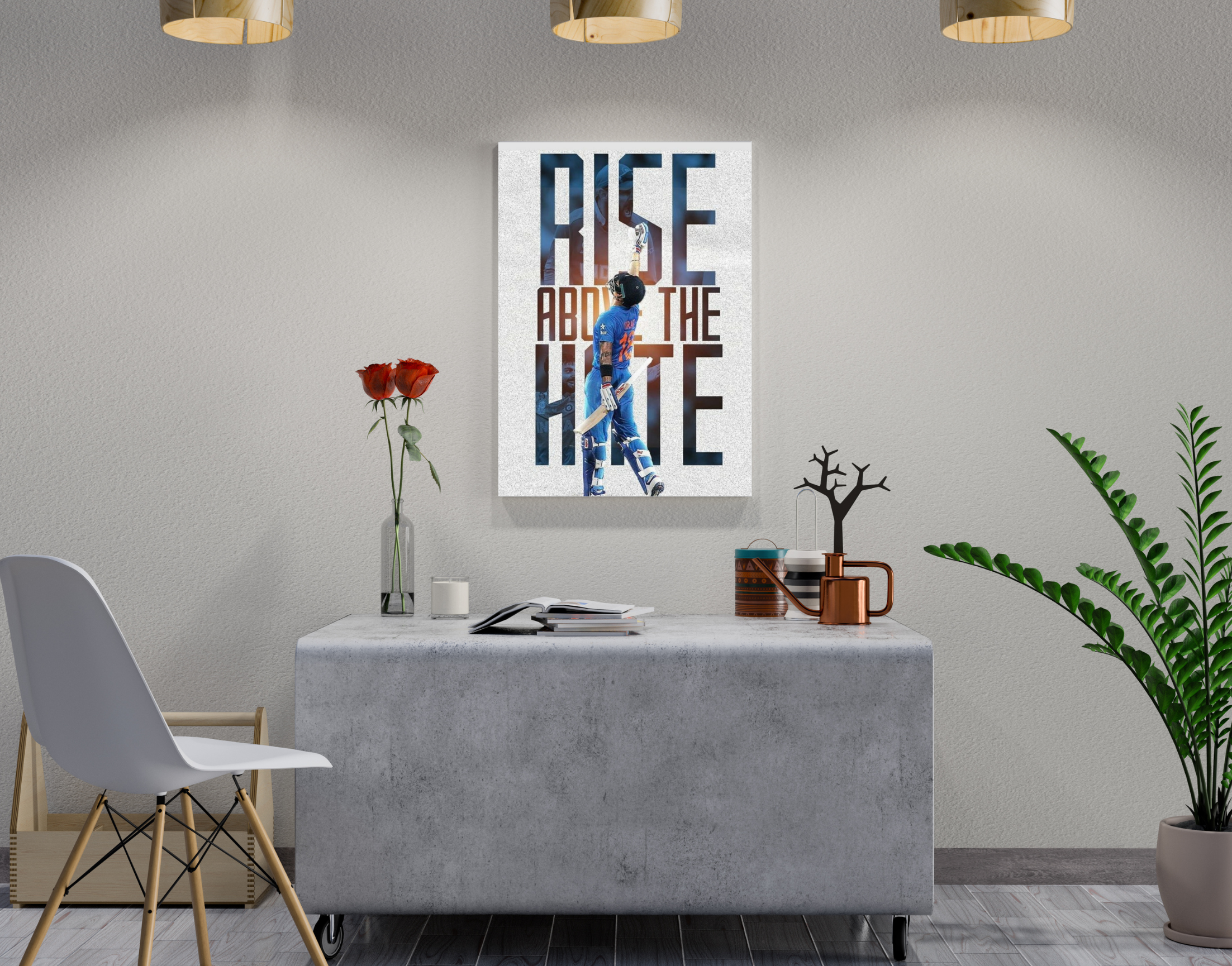 "RISE ABOVE THE HATE: Virat Kholi"- Shiny & Sturdy Metallic Poster Art That Pops & Sticks