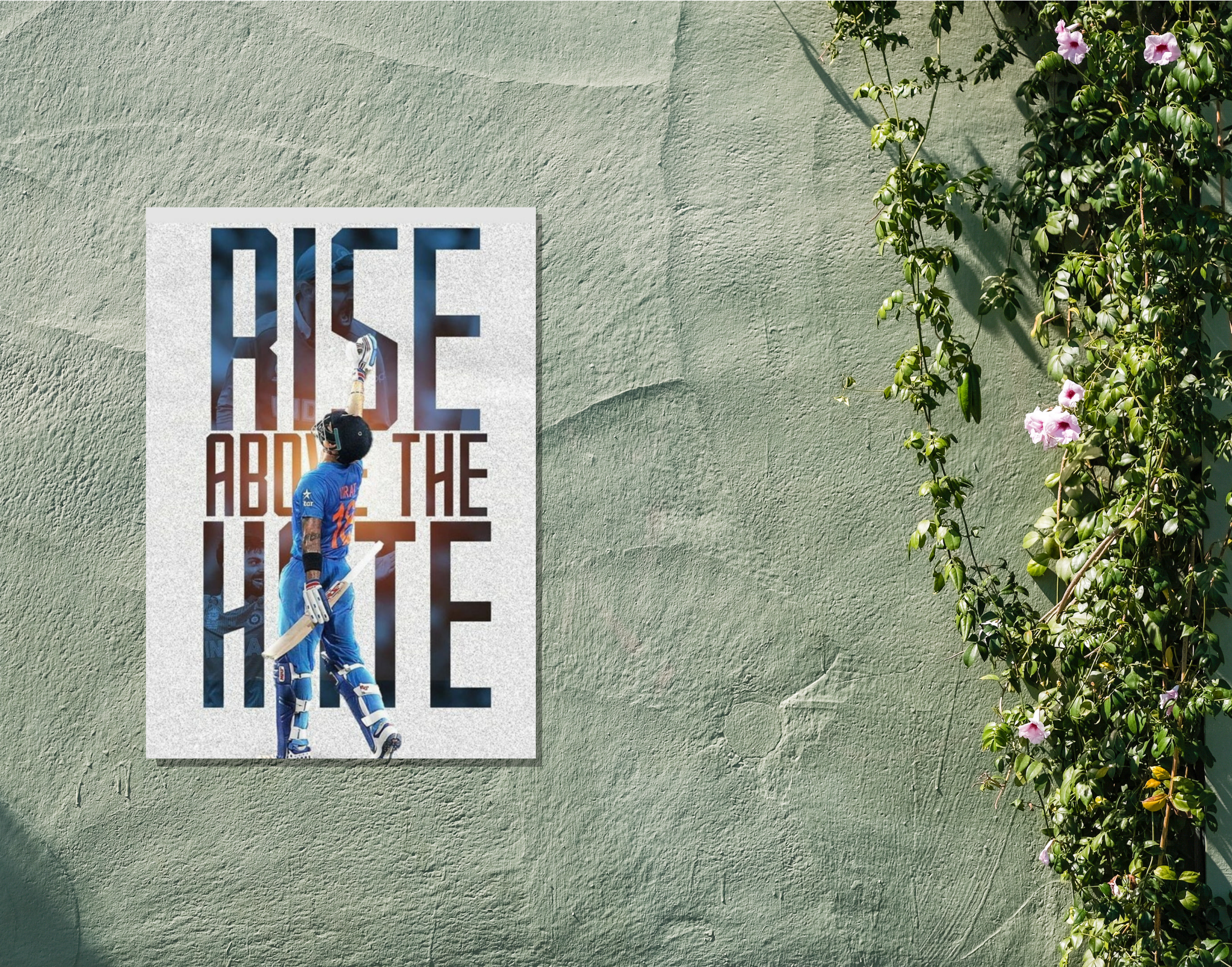 "RISE ABOVE THE HATE: Virat Kholi"- Shiny & Sturdy Metallic Poster Art That Pops & Sticks
