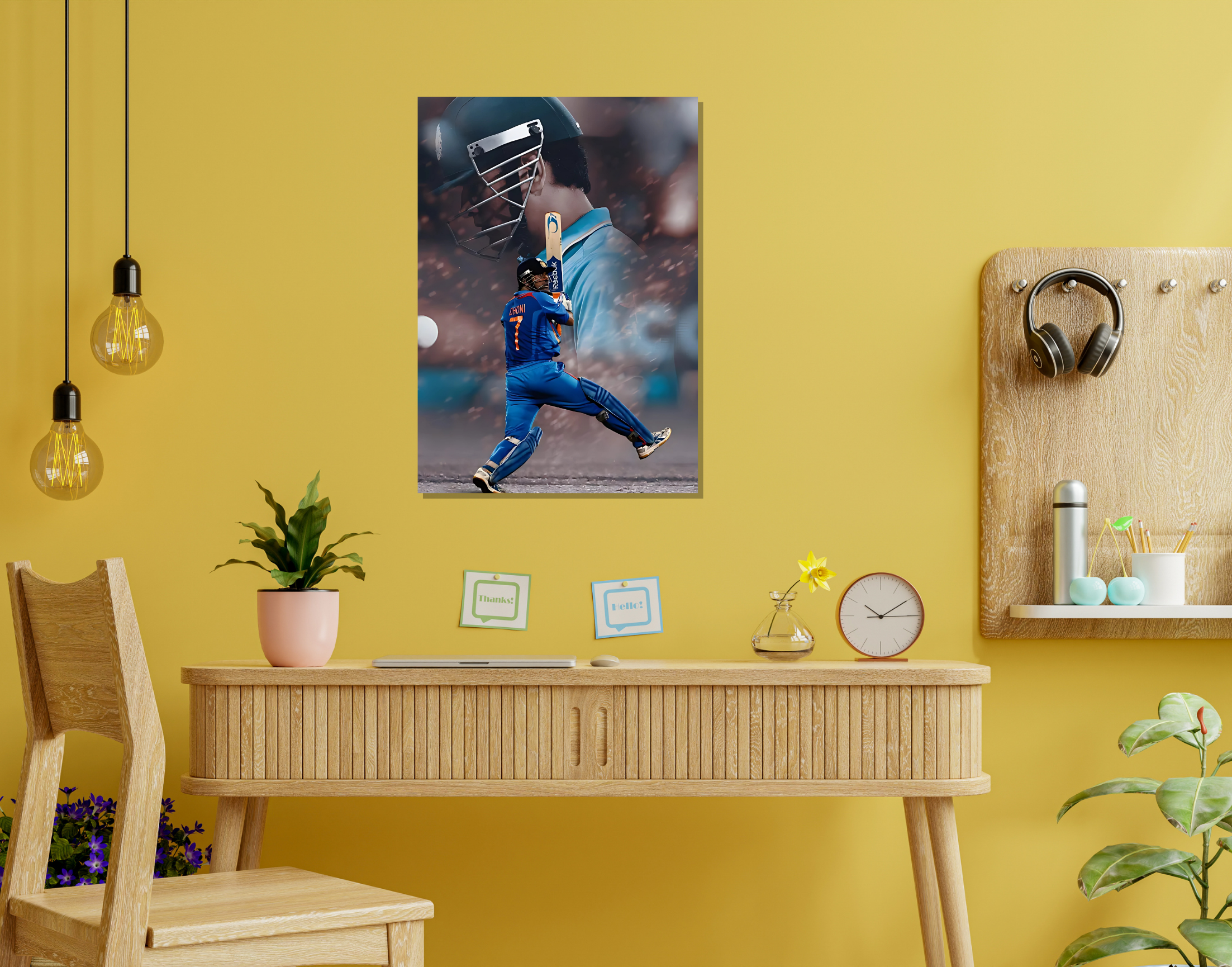 "King of the helicopter shot: MS DHONI"- Shiny & Sturdy Metallic Poster Art That Pops & Sticks