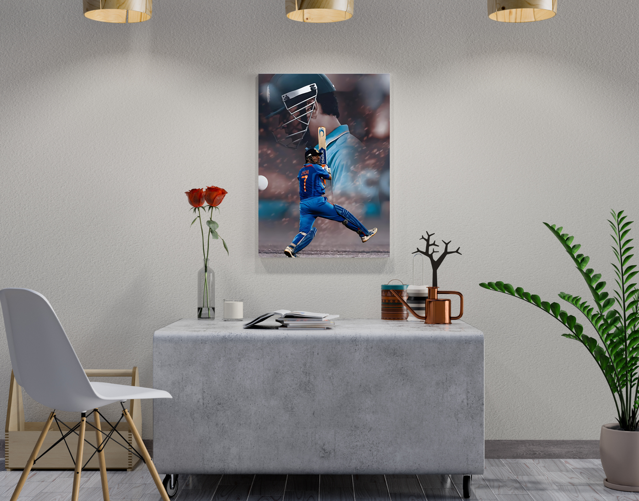 "King of the helicopter shot: MS DHONI"- Shiny & Sturdy Metallic Poster Art That Pops & Sticks