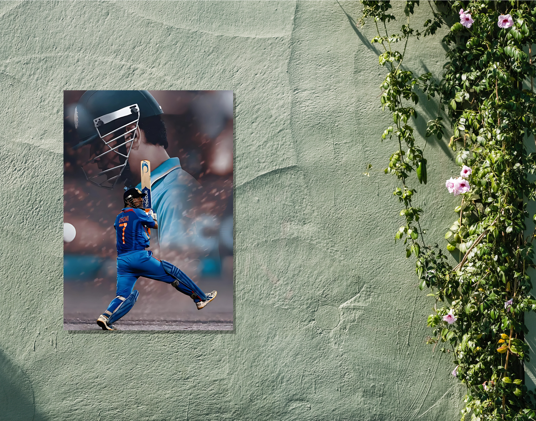 "King of the helicopter shot: MS DHONI"- Shiny & Sturdy Metallic Poster Art That Pops & Sticks