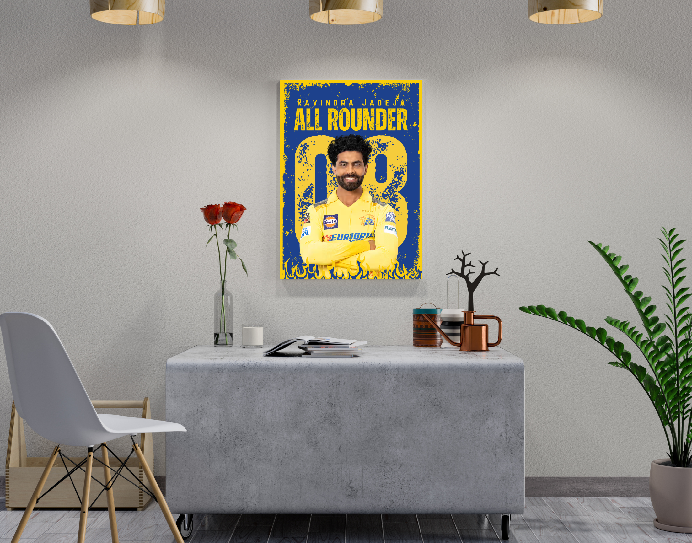 "Ravindra Jadeja #08 Chennai Super Kings"- Shiny & Sturdy Metallic Poster Art That Pops & Sticks