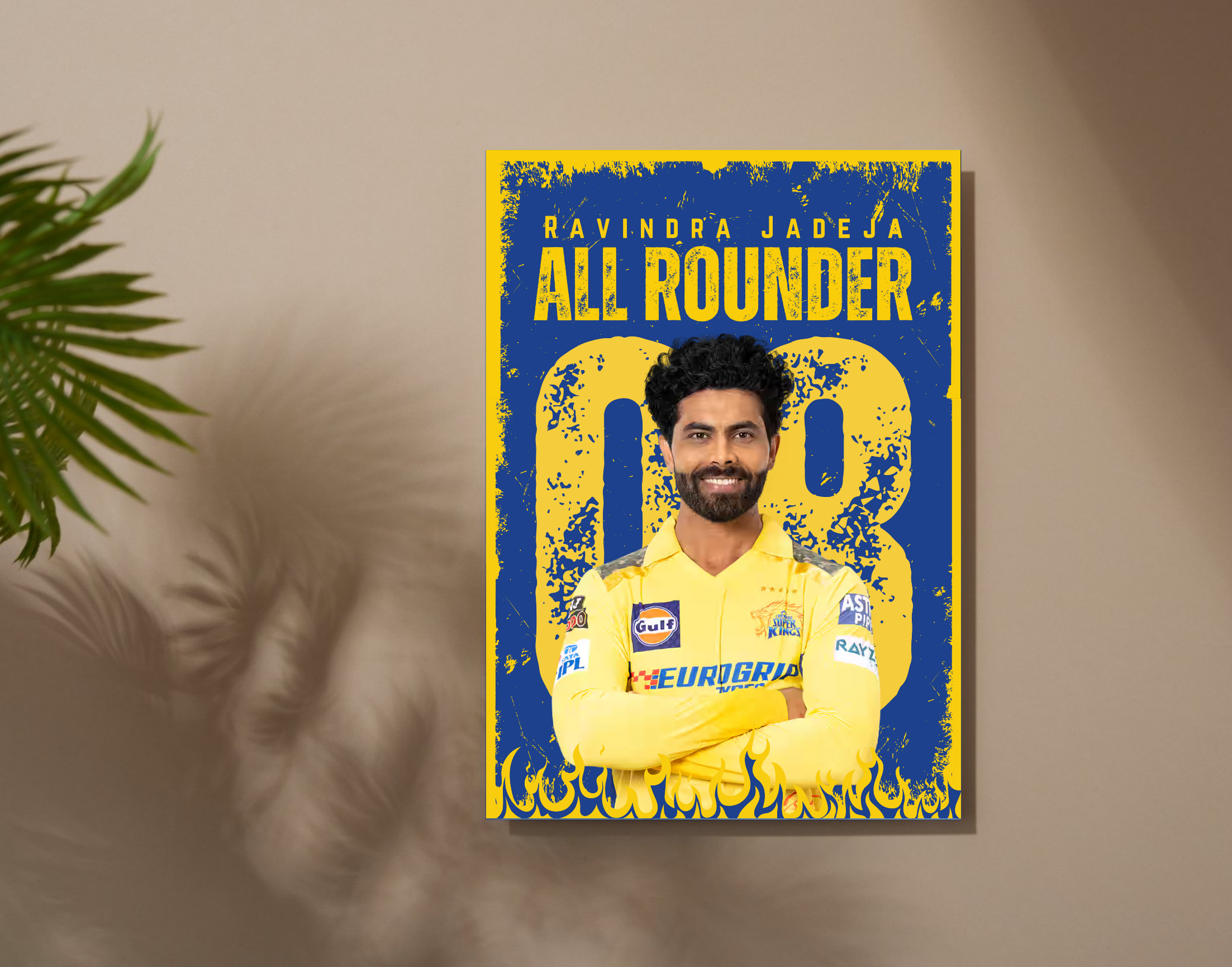 "Ravindra Jadeja #08 Chennai Super Kings"- Shiny & Sturdy Metallic Poster Art That Pops & Sticks