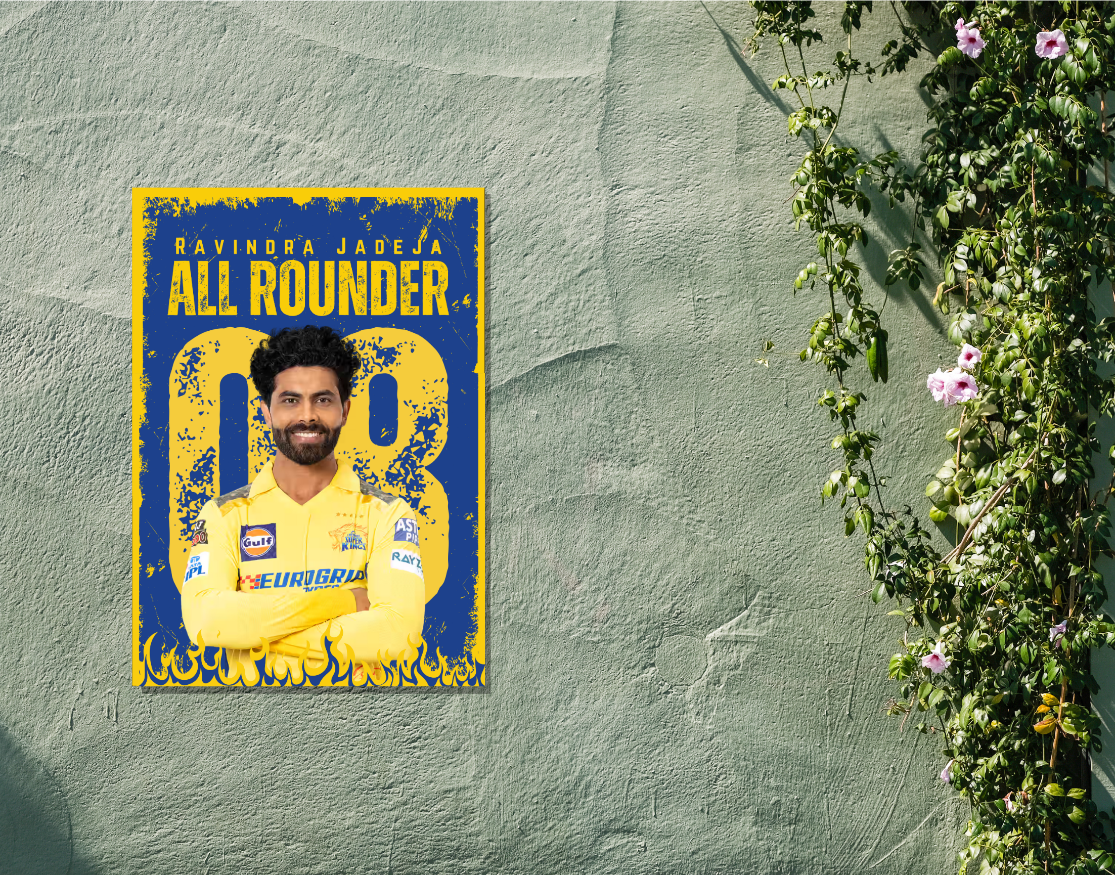 "Ravindra Jadeja #08 Chennai Super Kings"- Shiny & Sturdy Metallic Poster Art That Pops & Sticks