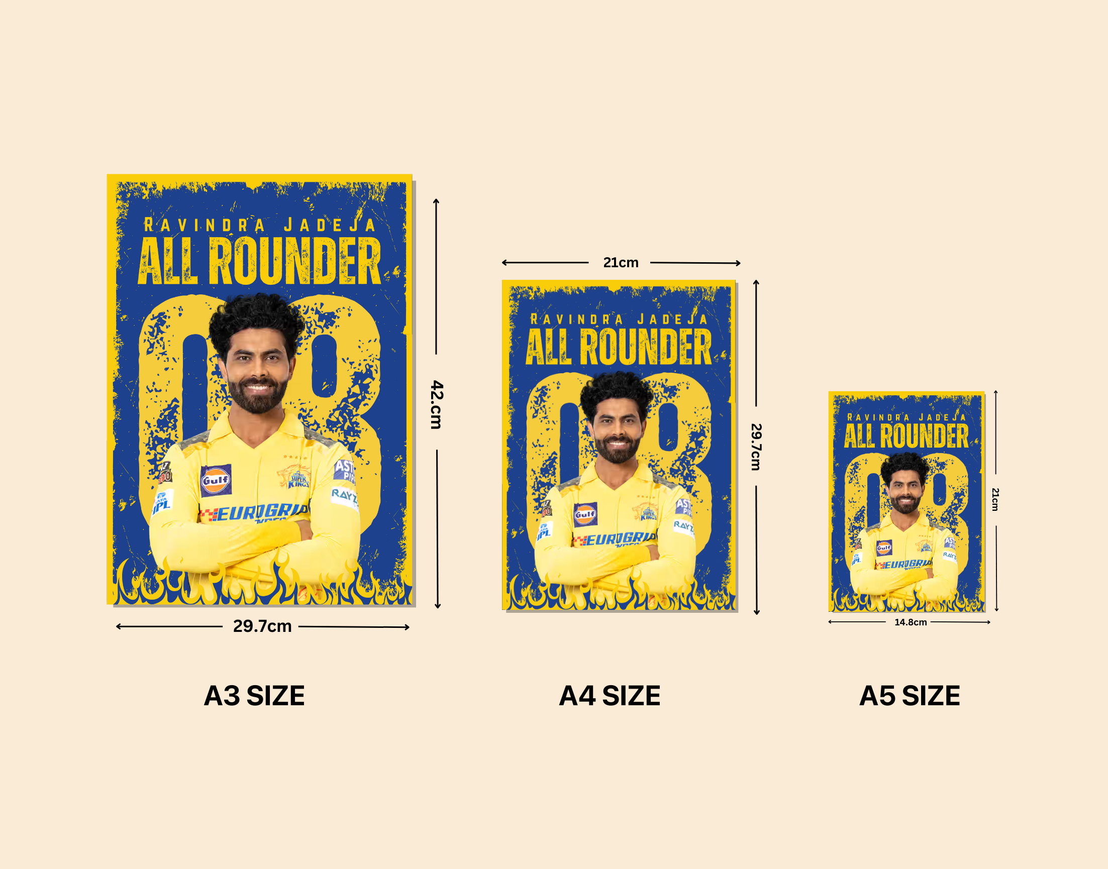 "Ravindra Jadeja #08 Chennai Super Kings"- Shiny & Sturdy Metallic Poster Art That Pops & Sticks