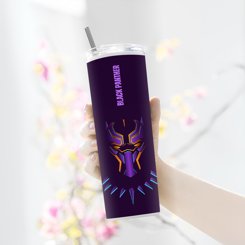 "BLACK PANTHER NEON " Tumbler with Metal Straw