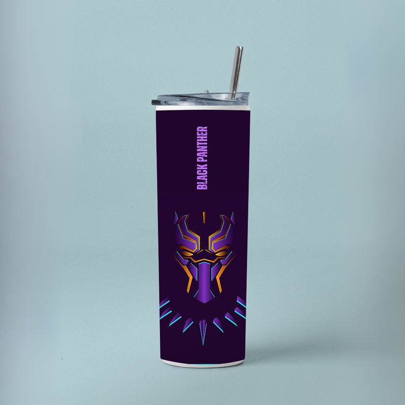 "BLACK PANTHER NEON " Tumbler with Metal Straw
