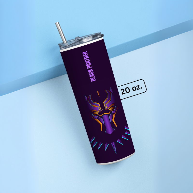 "BLACK PANTHER NEON " Tumbler with Metal Straw