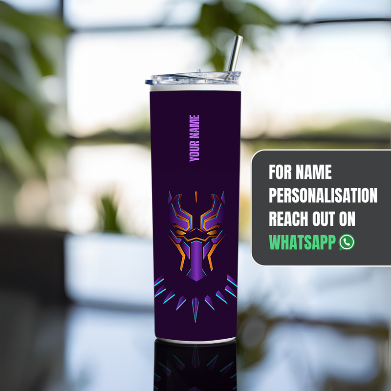 "BLACK PANTHER NEON " Tumbler with Metal Straw
