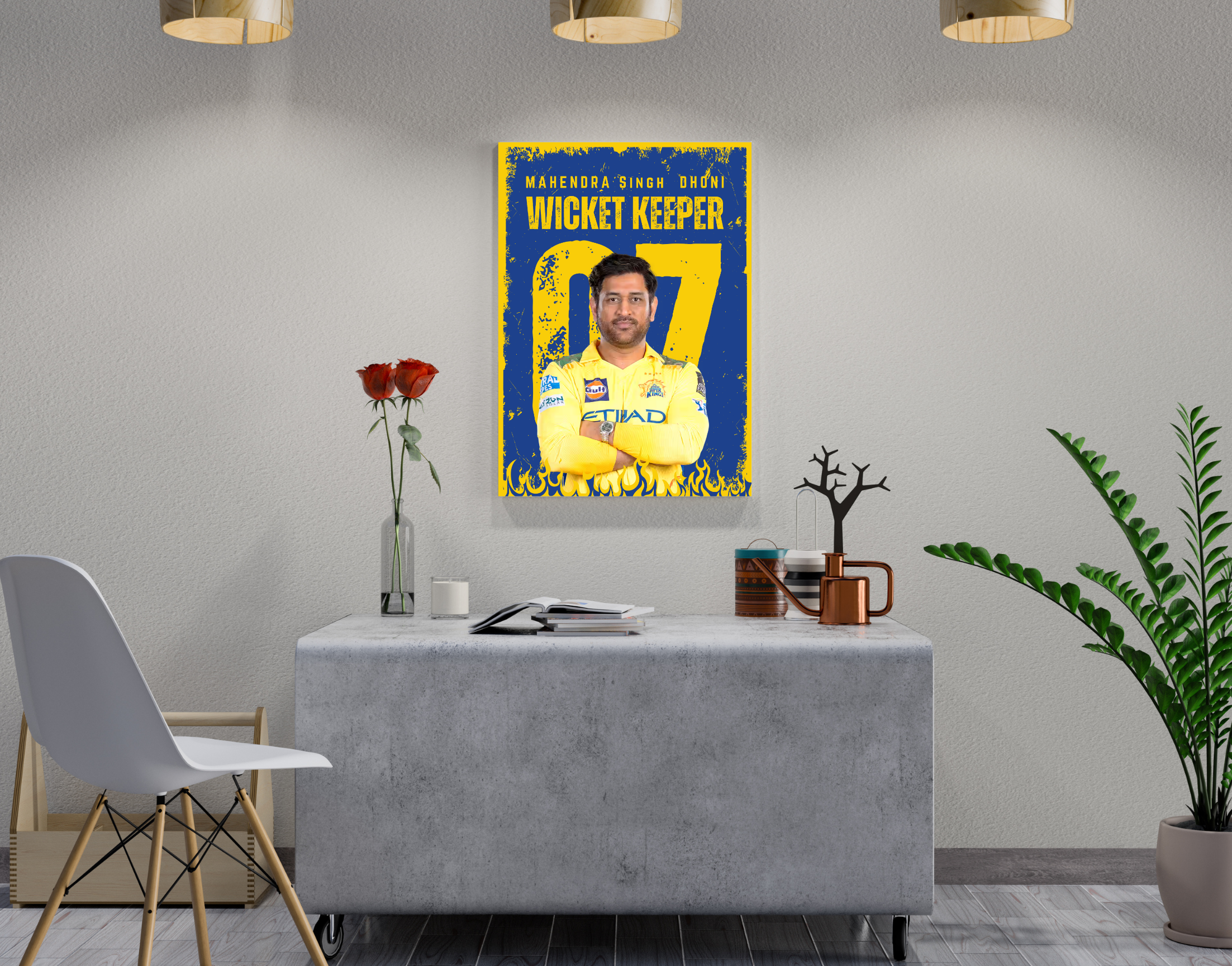 "MS. Dhoni #07 Chennai Super Kings"- Shiny & Sturdy Metallic Poster Art That Pops & Sticks