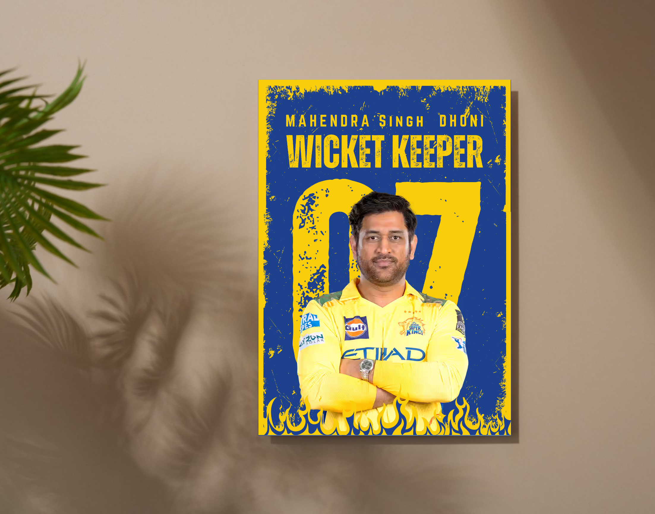 "MS. Dhoni #07 Chennai Super Kings"- Shiny & Sturdy Metallic Poster Art That Pops & Sticks