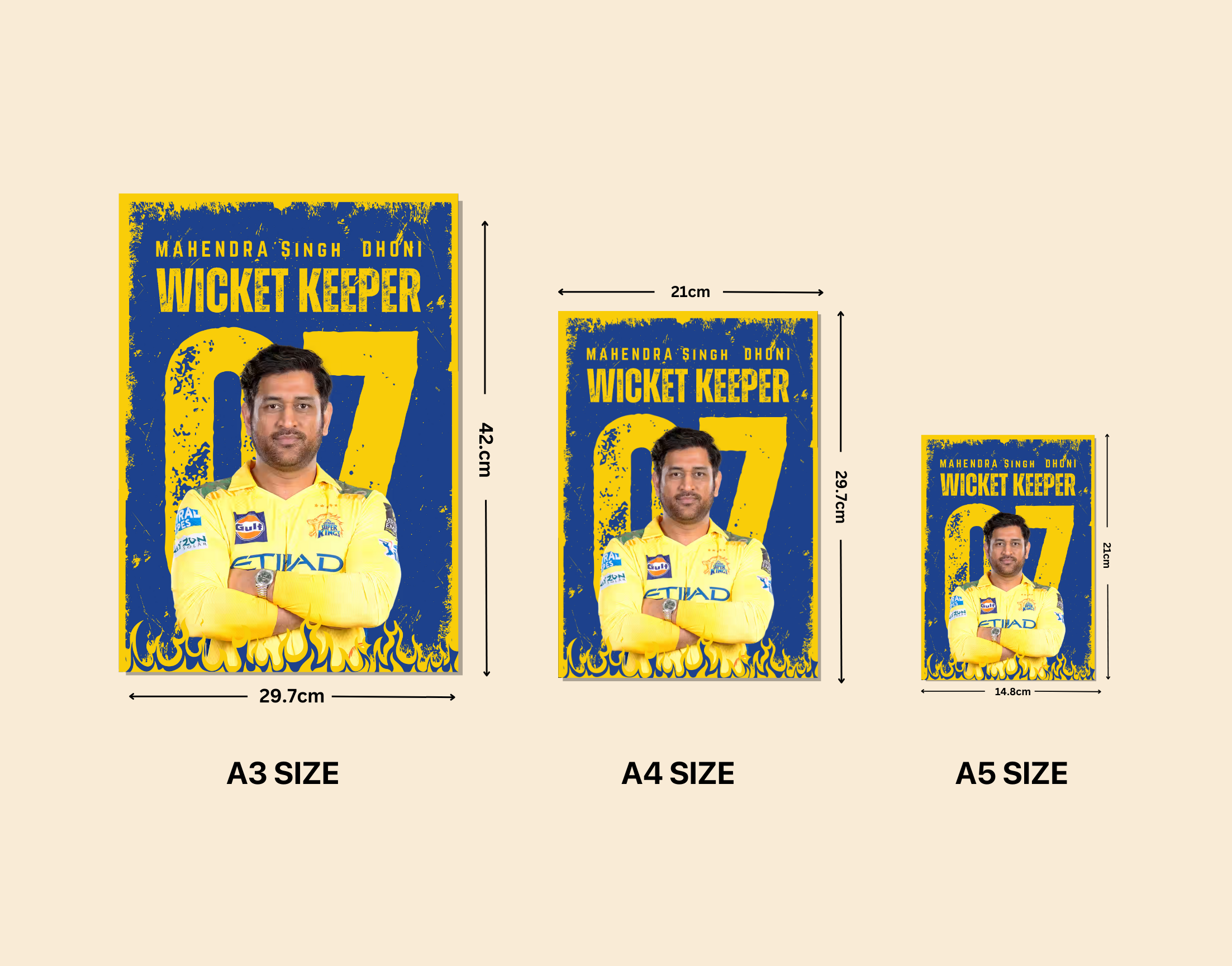 "MS. Dhoni #07 Chennai Super Kings"- Shiny & Sturdy Metallic Poster Art That Pops & Sticks