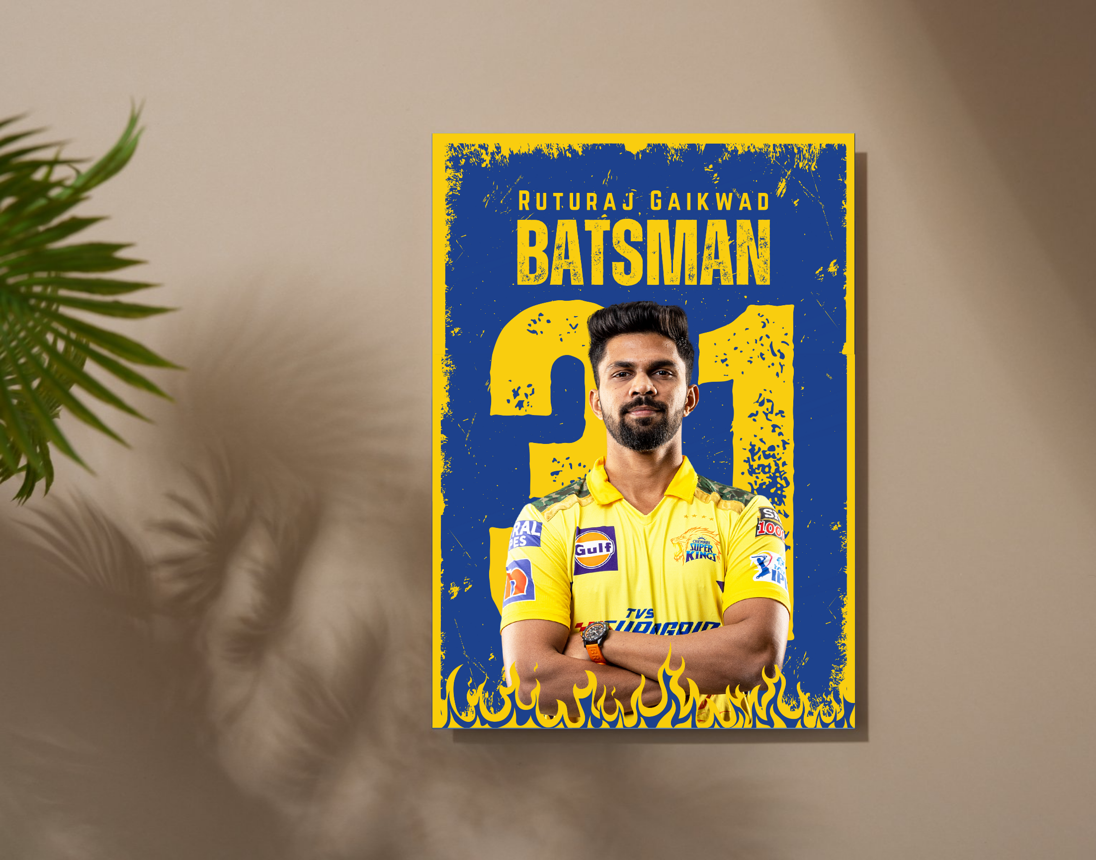 "Ruturaj Gaikwad #31 Chennai Super Kings"- Shiny & Sturdy Metallic Poster Art That Pops & Sticks