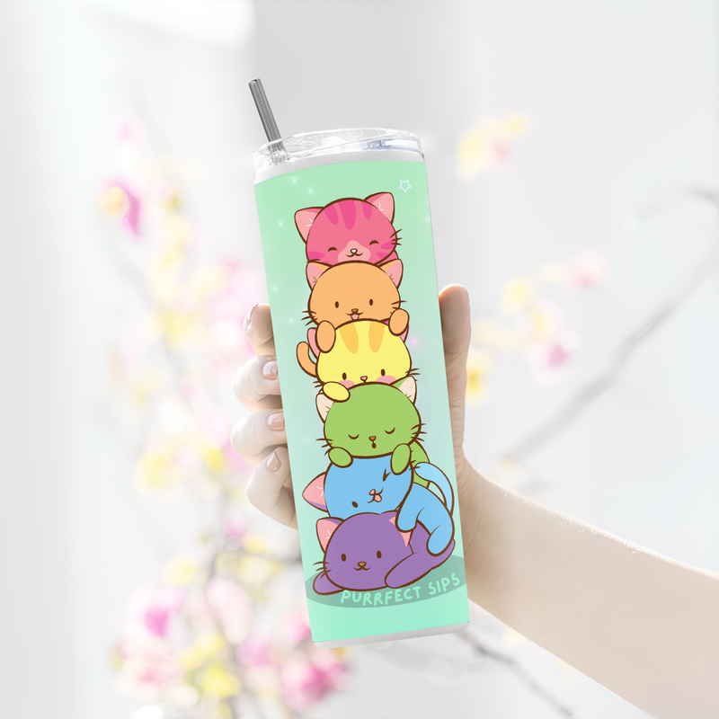 "PURRFECT SIPS" Tumbler with Metal Straw