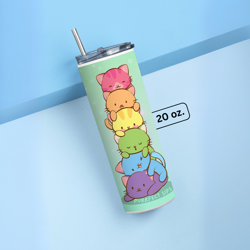 "PURRFECT SIPS" Tumbler with Metal Straw