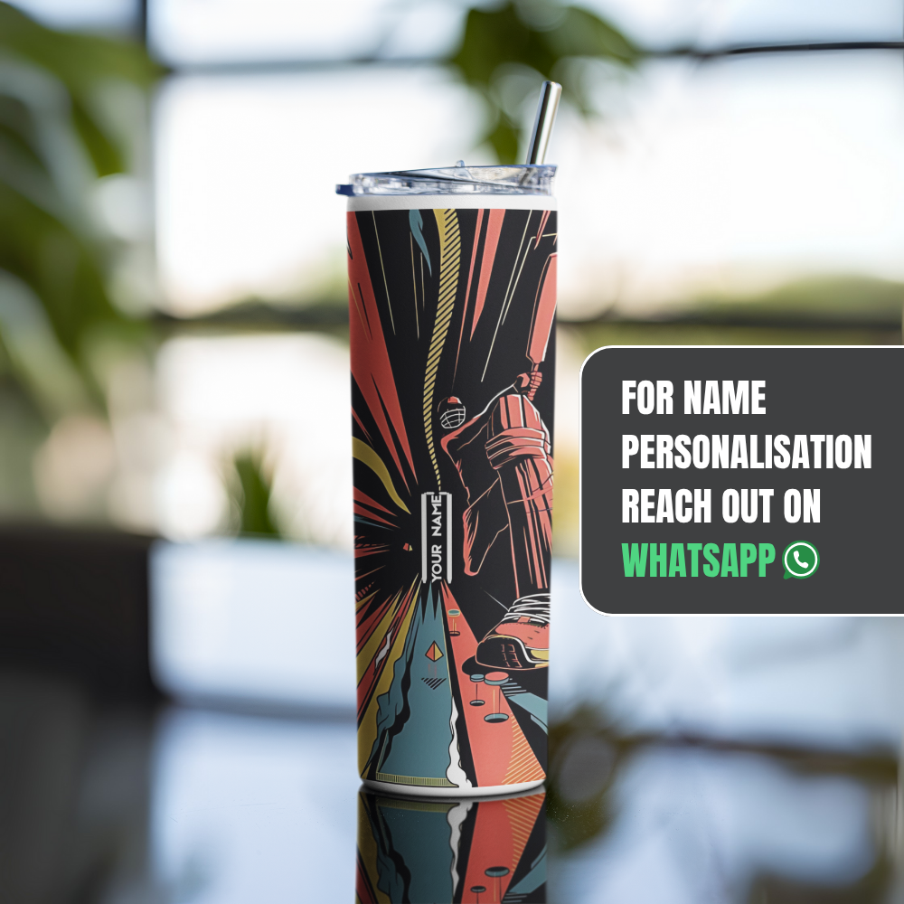 "CRICKET ON THE HIT" Tumbler with Metal Straw