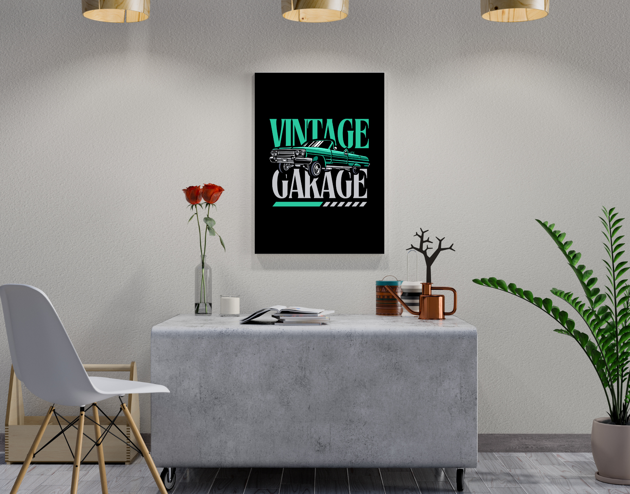 "VINTAGE GARAGE"- Shiny & Sturdy Metallic Poster Art That Pops & Sticks (Literally!)