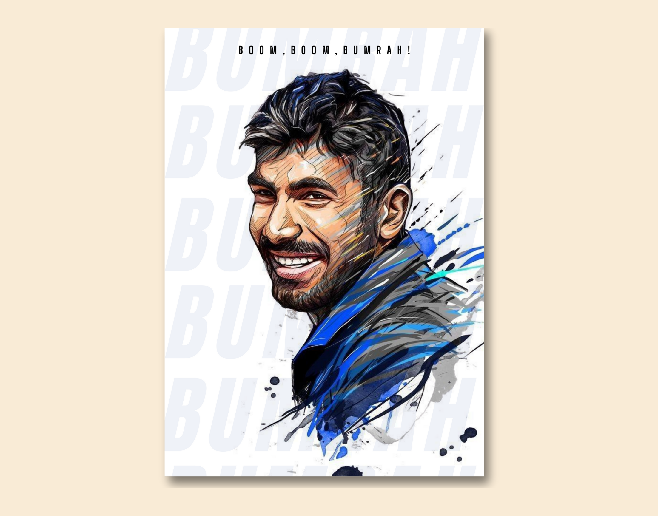 "BOOM BOOM BUMRAH-Sketch"- Shiny & Sturdy Metallic Poster Art That Pops & Sticks