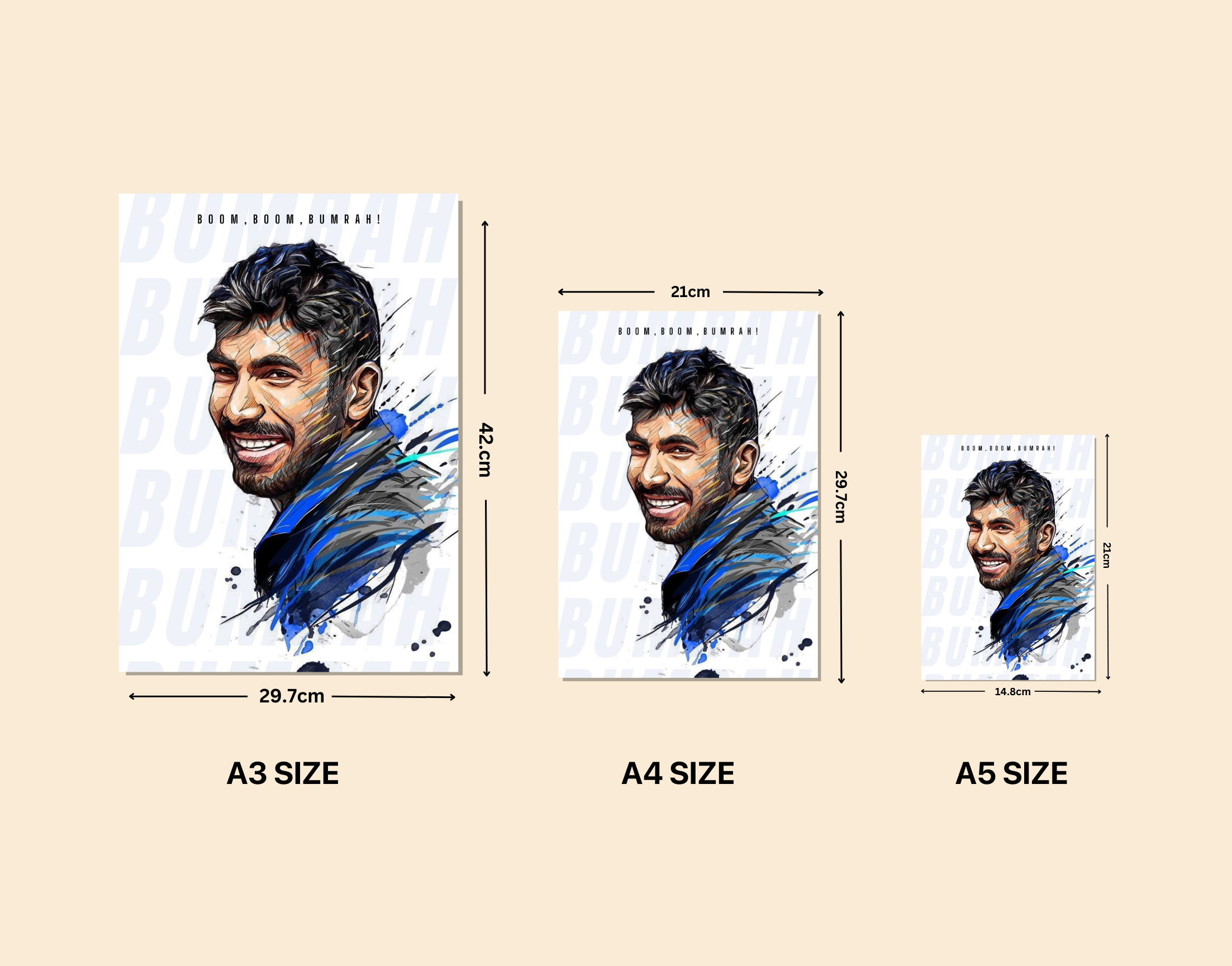 "BOOM BOOM BUMRAH-Sketch"- Shiny & Sturdy Metallic Poster Art That Pops & Sticks
