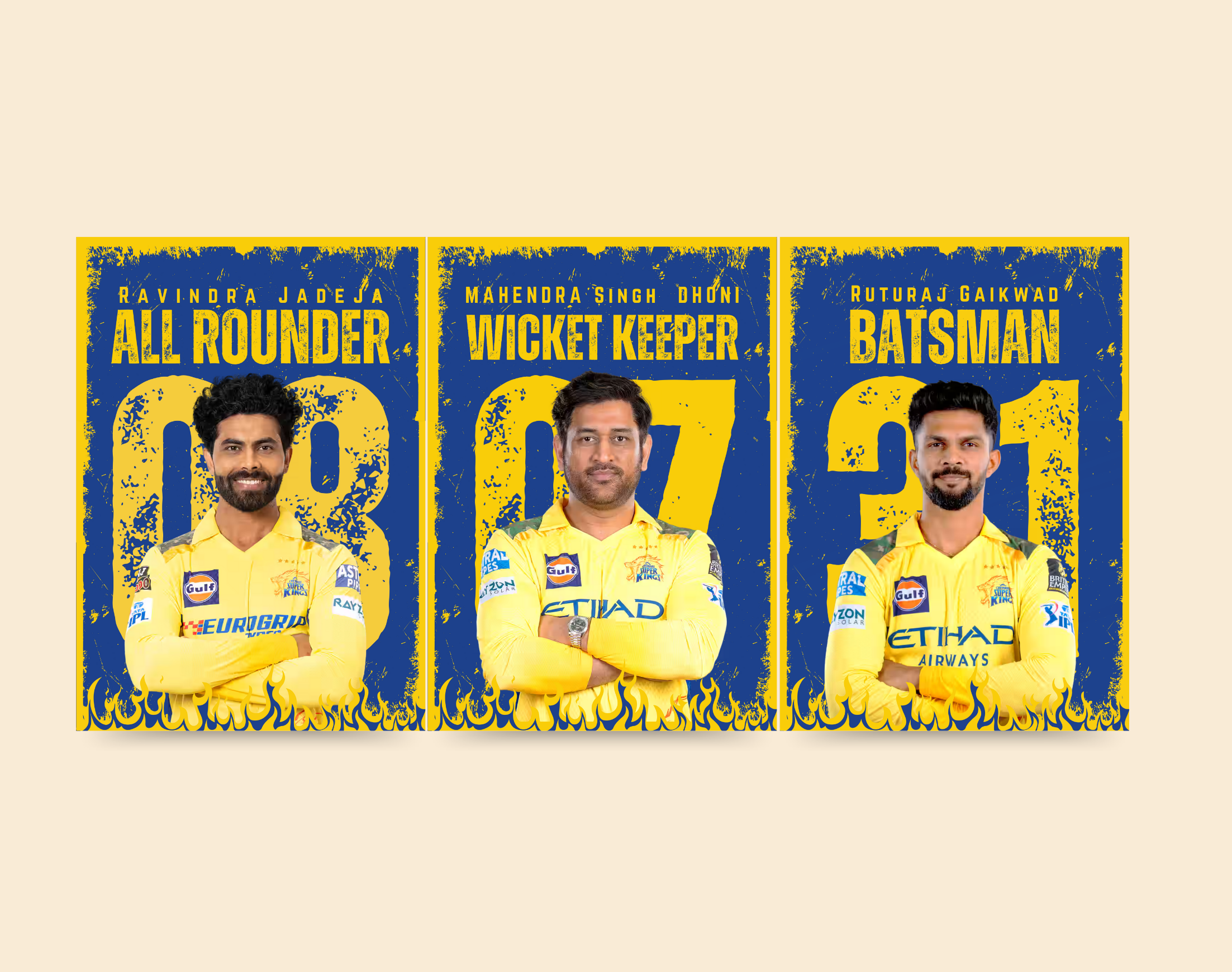 "CHENNAI SUPER KINGS : TRIO"- Shiny & Sturdy Metallic Poster Art That Pops & Sticks