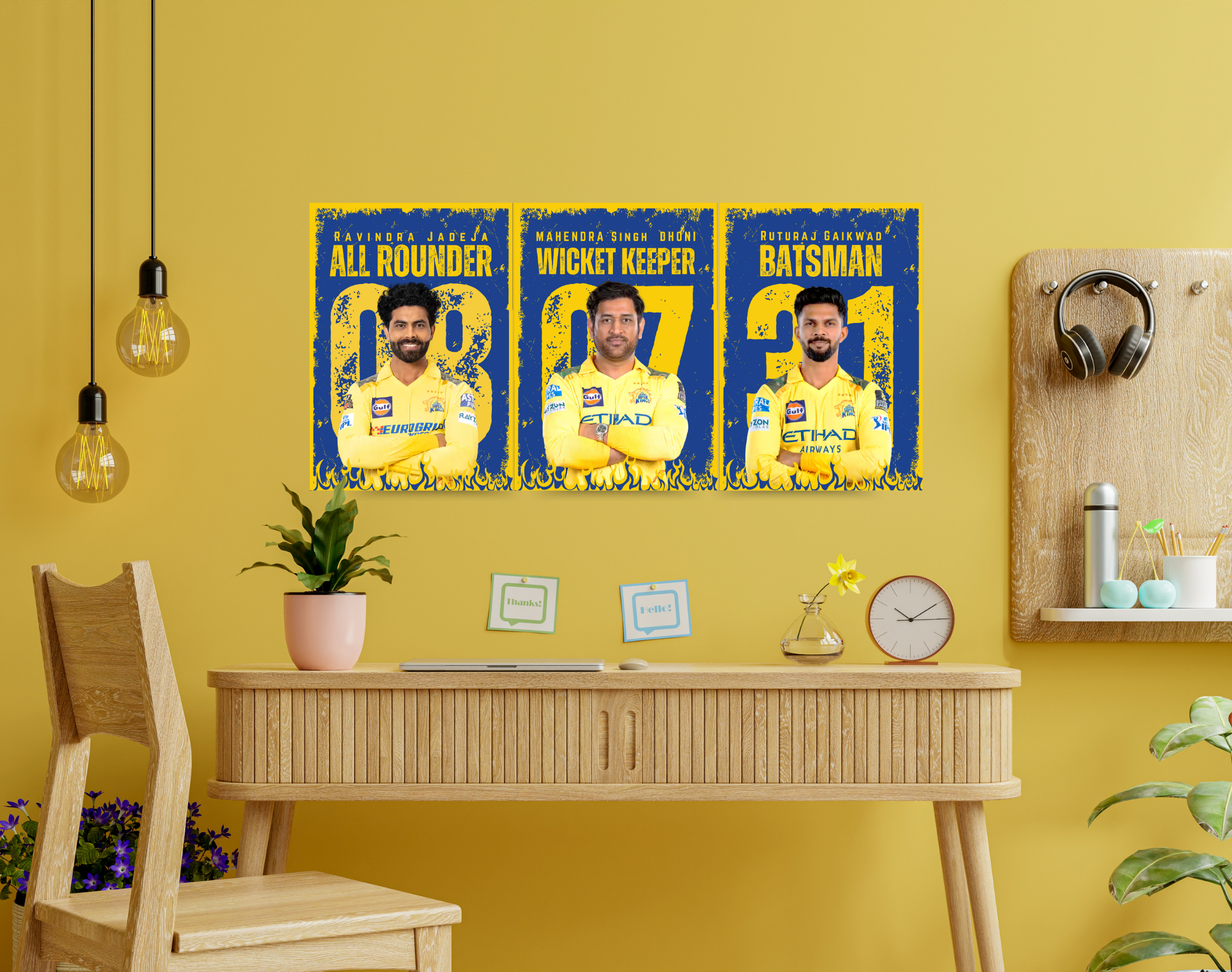 "CHENNAI SUPER KINGS : TRIO"- Shiny & Sturdy Metallic Poster Art That Pops & Sticks