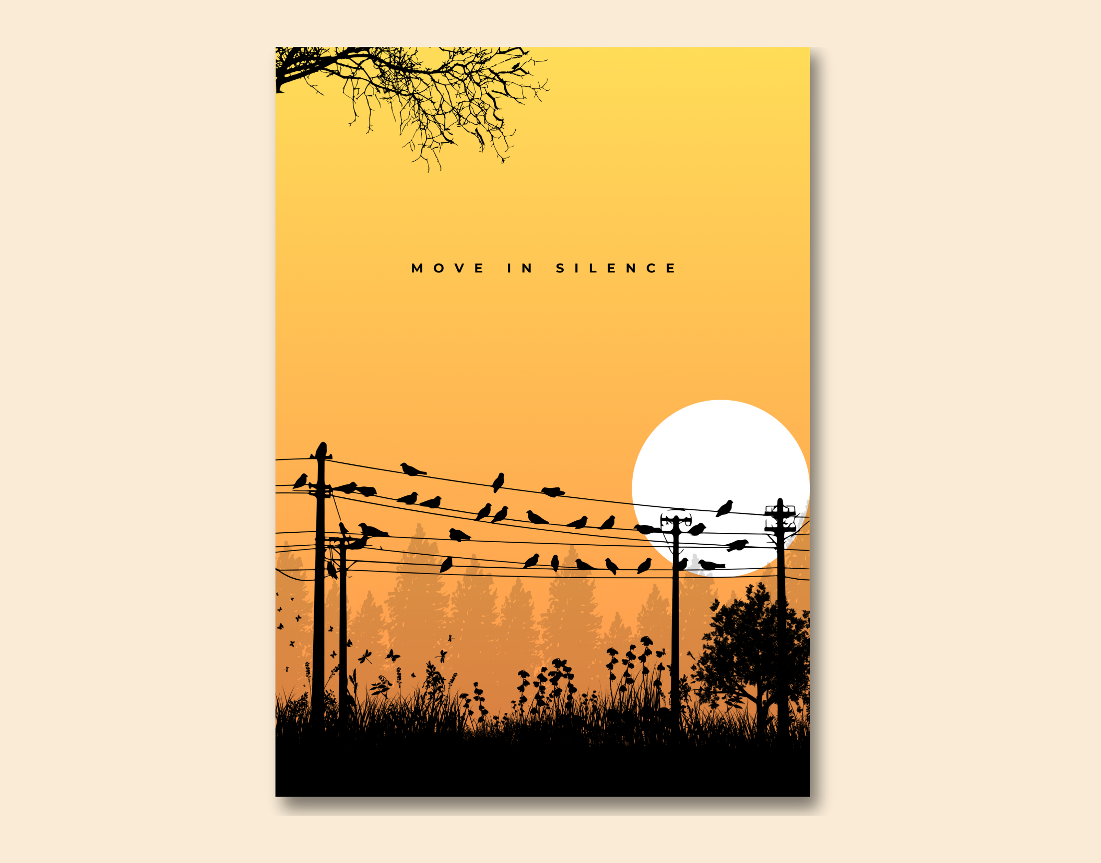 "MOVE IN SILENCE- SUNSET VIBE"- Shiny & Sturdy Metallic Poster Art That Pops & Sticks